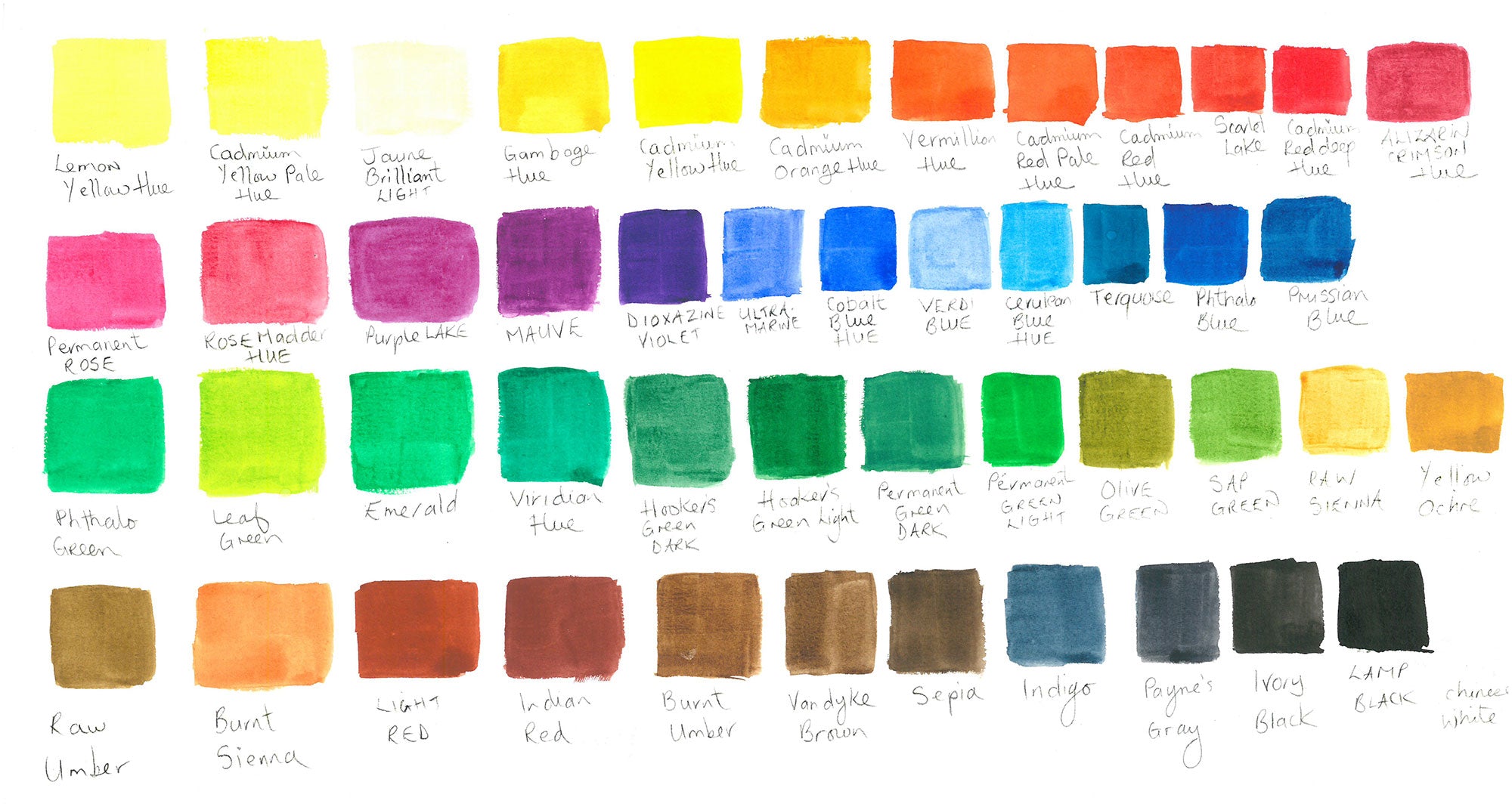 Individual Studio Quality Watercolour Half Pans - Colour Swatch
