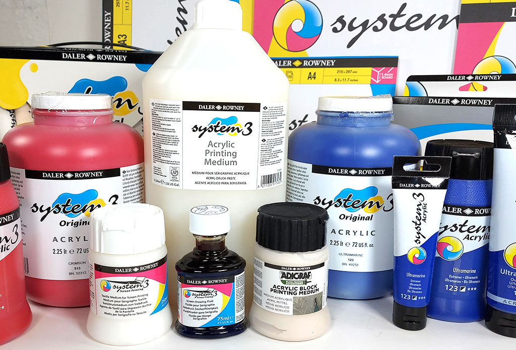 System 3 Mediums you can use to transform your acrylic paint into printing ink