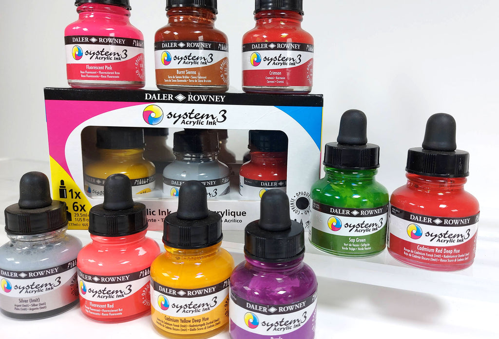 Daler-Rowney FW Acrylic Ink Bottle 3-Color Starter Set with Empty Marker -  Acrylic Set of Drawing Inks for Artists and Students - Art Ink Calligraphy