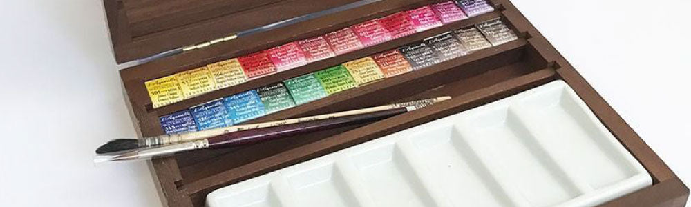 Sennelier L'Aquarelle Luxury 24 Watercolour Half Pan WALNUT Set