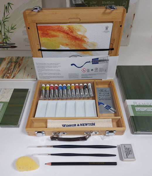 Winsor & Newton Artists Water Colour Half Pan Bamboo Box Set