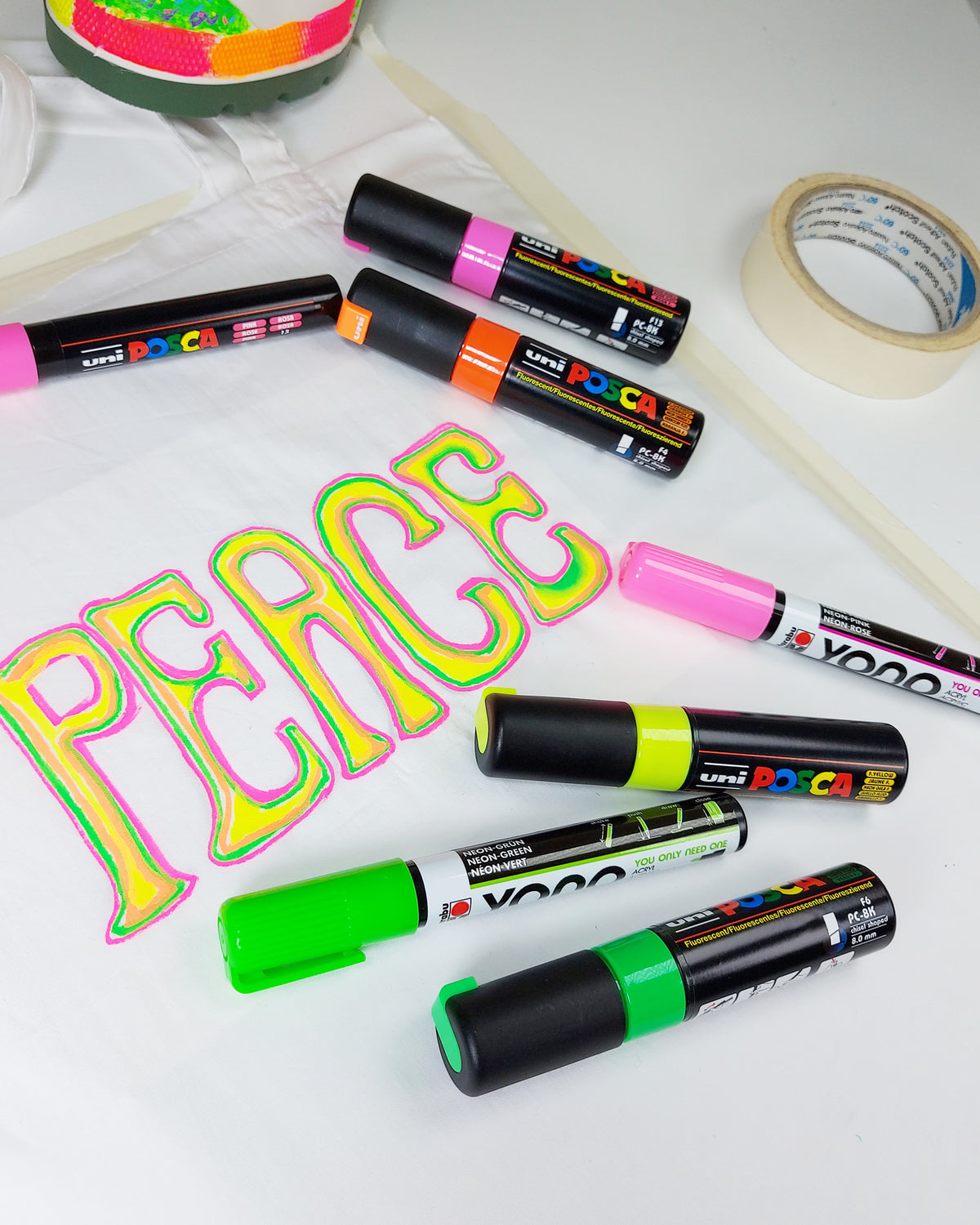 Marabu YONO Neon Paint Markers, 4 Neon Paint Pens, 3mm Tip 