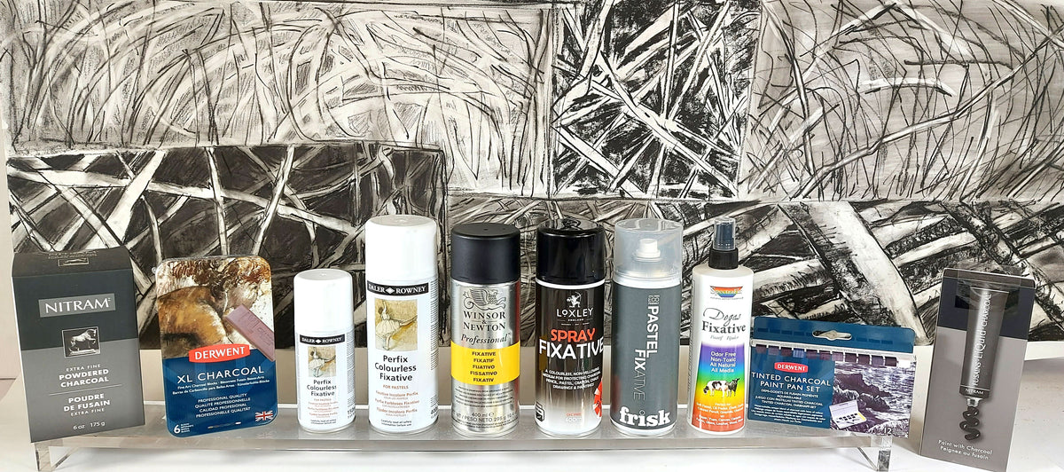 Charcoal fixatives and products