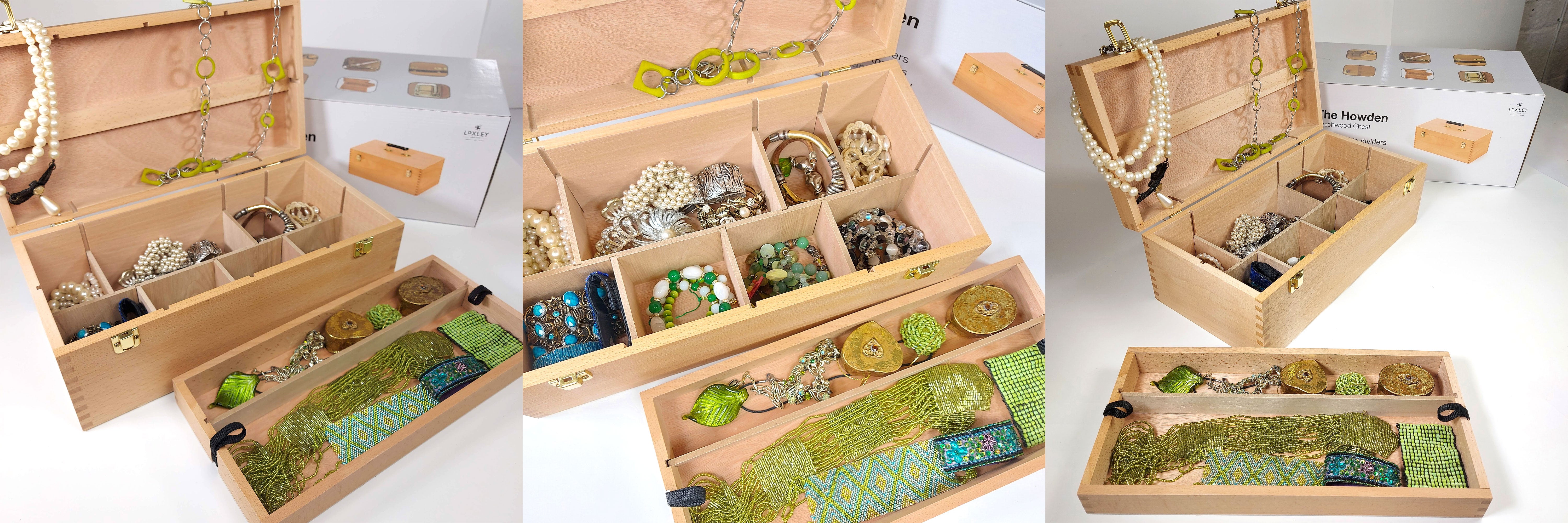 Artists wooden chests holding jewellery