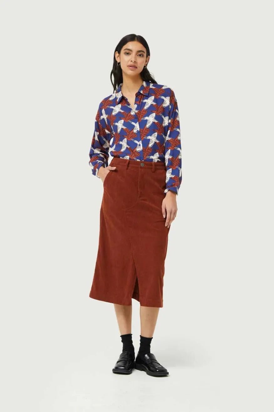 Compañia Fantastica Falda Midi Pana Marrón Talla L