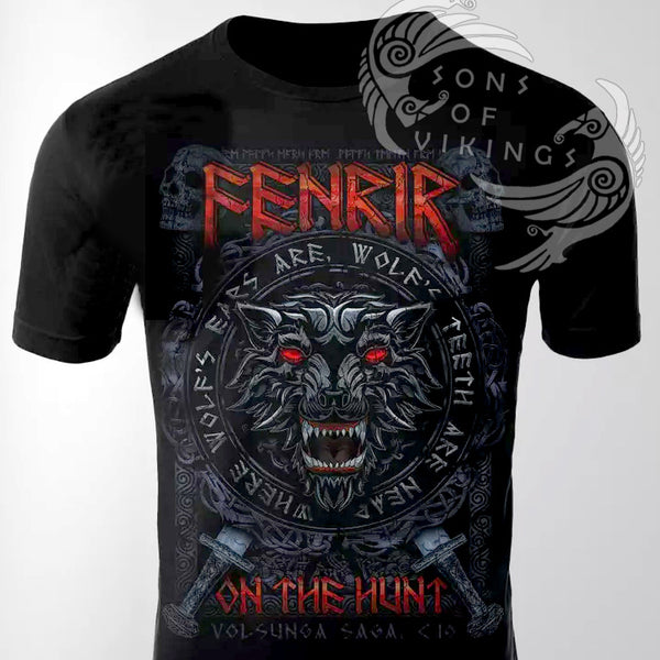 Fenrir on the Hunt T-Shirt | Viking Norse Wolf T-Shirts | Nordic Quote