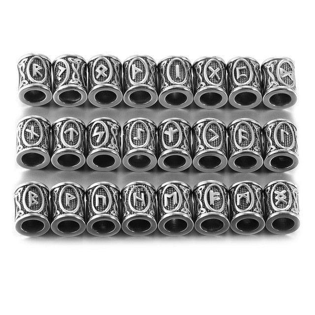 Full Set of 24 Viking Runes Beard Beads 