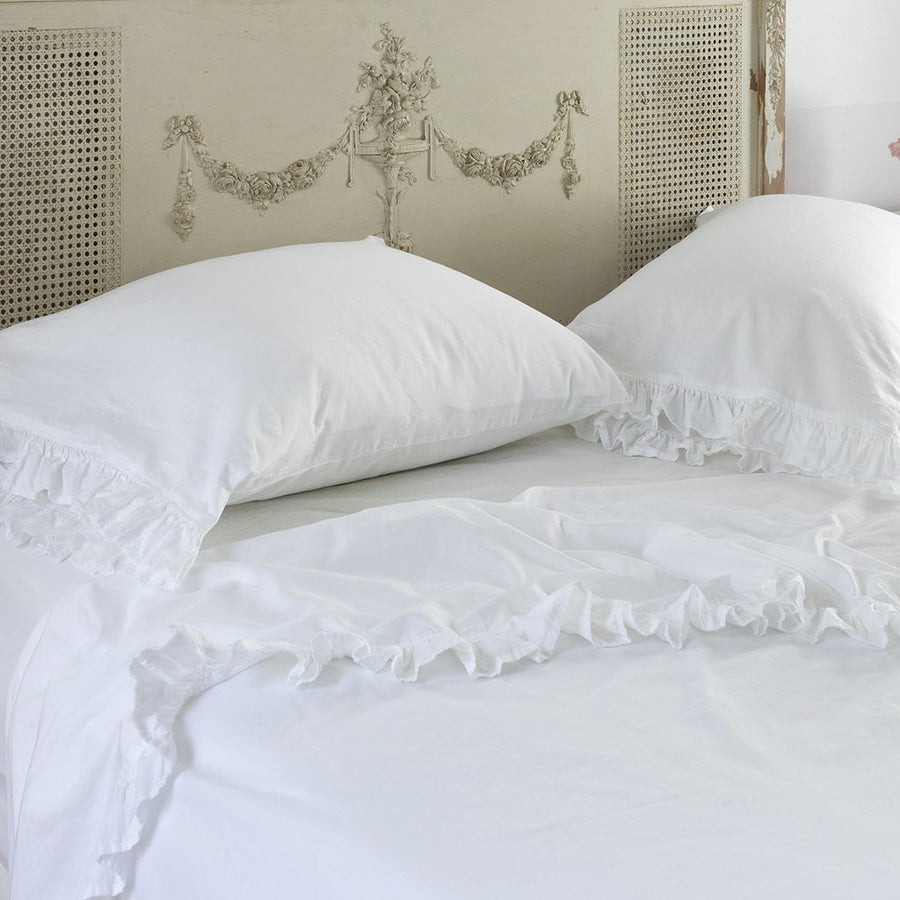 Oversized White Pillow Shams with Ruffles (Inserts Included