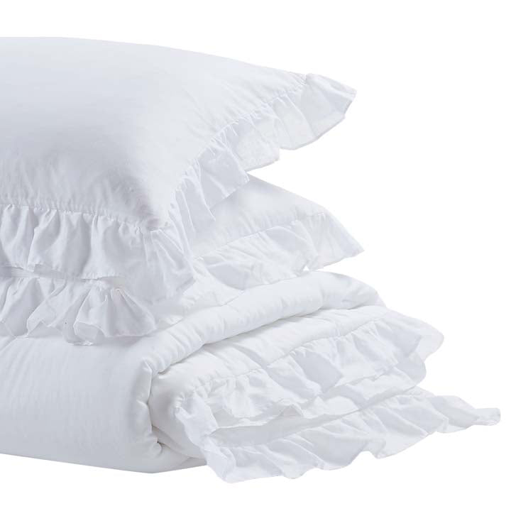 100% Cotton White Ruffle Comforter and Sham Set - Rachel ...