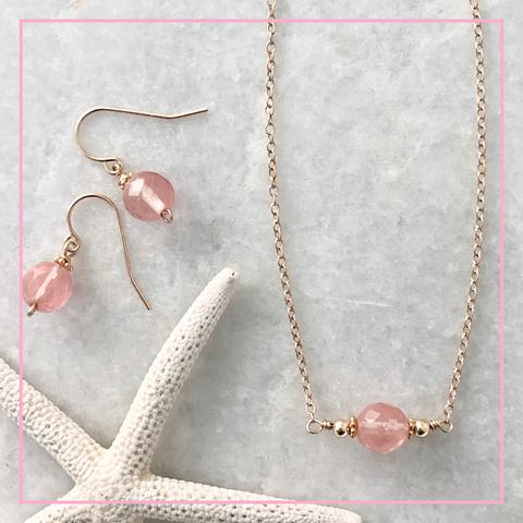 Bermuda necklace and earring set ~ rose quartz