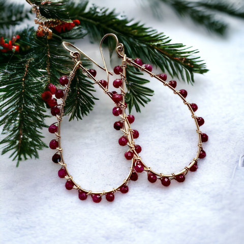 studded ruby hoop earrings