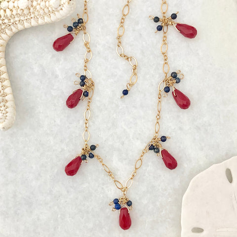 Capri Necklace ~ red coral & blue lapis
