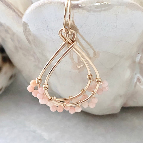 small jasmine hoop earrings ~ pink opal