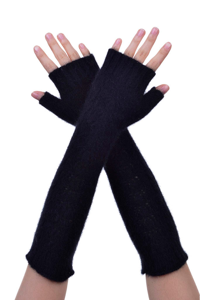 long fingerless gloves black