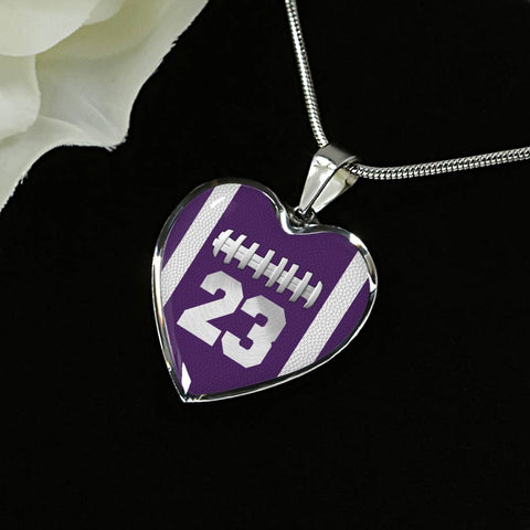 Football #23 Purple Heart Pendant Necklace