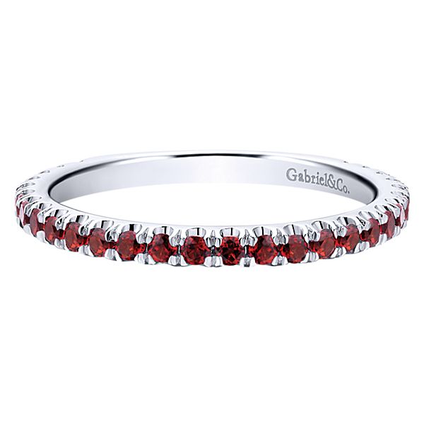 14K White Gold Garnet Stacking Band