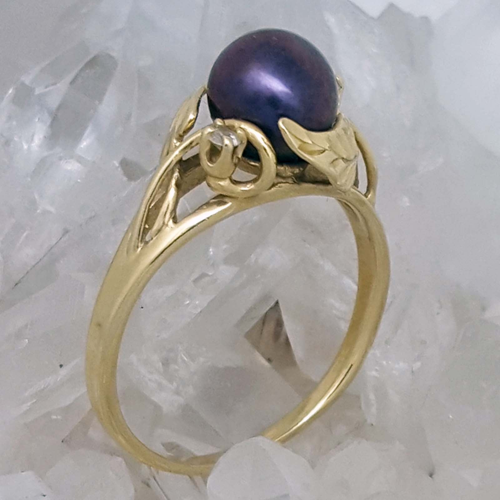 Vintage Pearl and Diamond Accent 14k Yellow Gold Ring