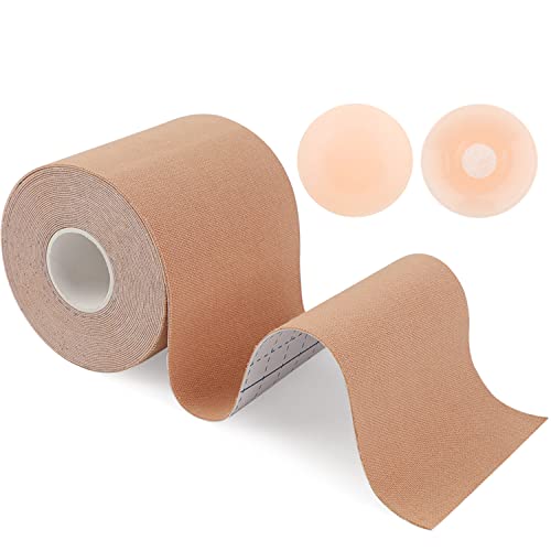 Boob Tape, Boobytape for Breast Lift with 2 Reusable Silicone Covers, Bob  Tape for Large Breasts A-E Cup Size, Kinesiology Tape Waterproof Body Tape  for Breast Push Up for Strapless Dress Beige