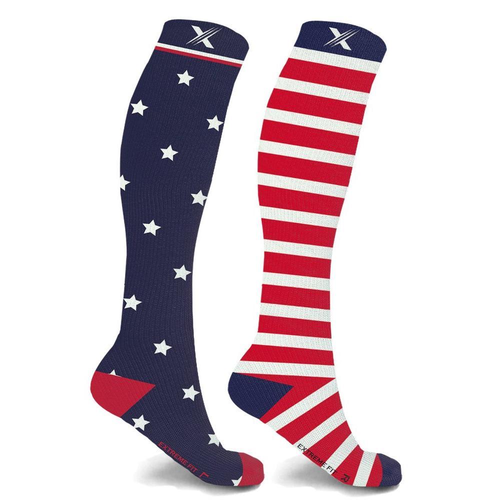 Extreme Fit Compression Socks S/M USA Stars and Stripes Mismatched Socks Compression Socks (1 Pair)
