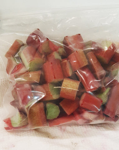 Rhubarb in a freezer bag.