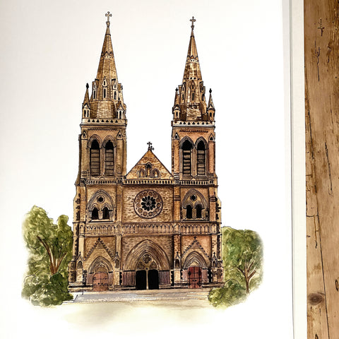 St Peters Cathedral Church in Adelaide. Hand painted using watercolour, designed for a wedding invitation