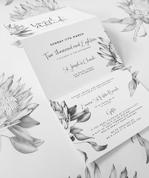 Trifold Protea Wedding Invitation