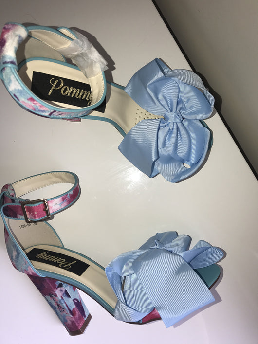 blue floral block heels