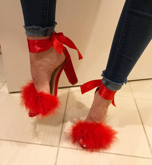 Rania Red Feather Ribbon Heels – ItsPommy