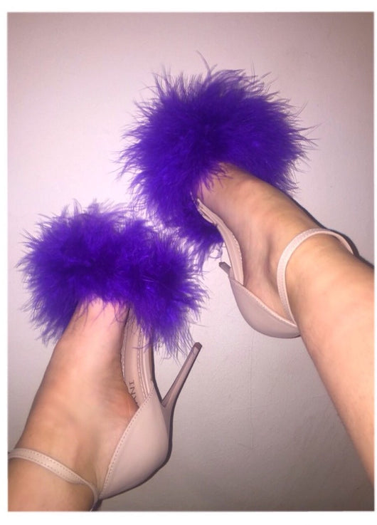 purple feather heels