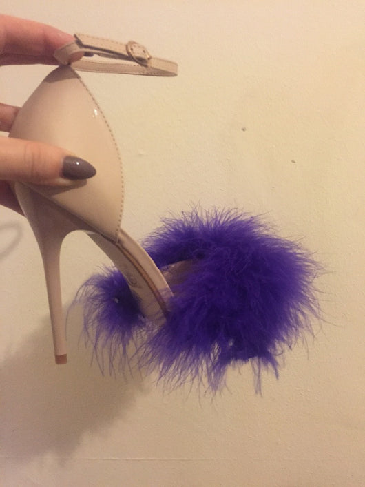 purple feather heels