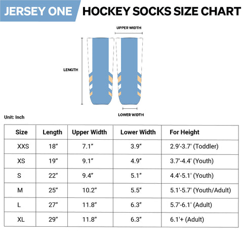 hockey socks size chart in inch