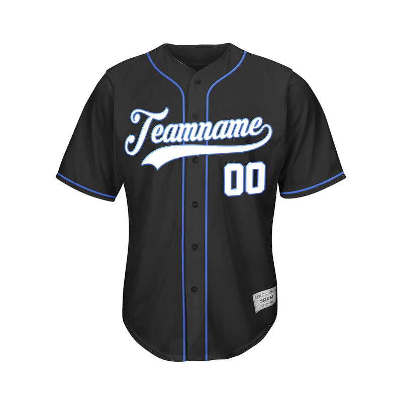 Youth Custom Baseball Jersey Black Royal Blue Design - Jersey One