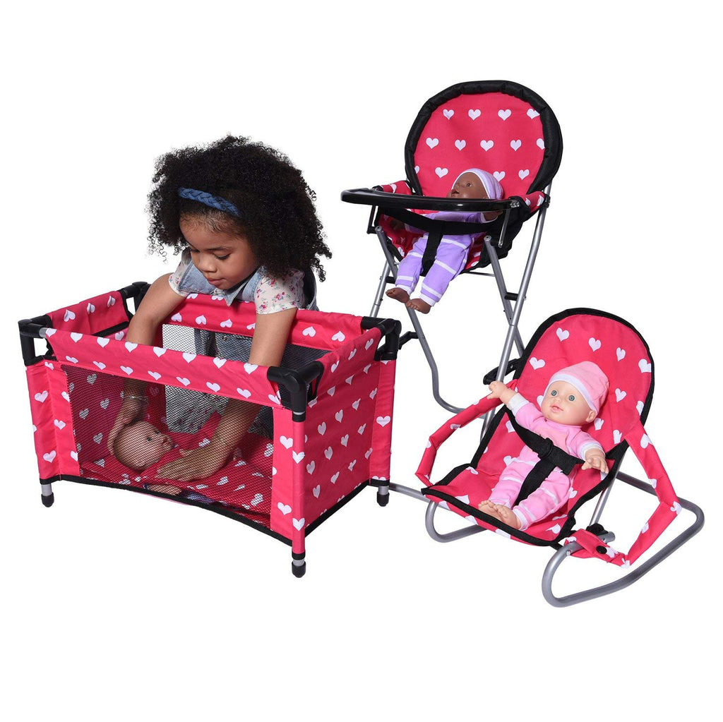Dolls Mega Play Set With Dolls High Chair 3 1 Doll Bouncer And Pack N The New York Doll