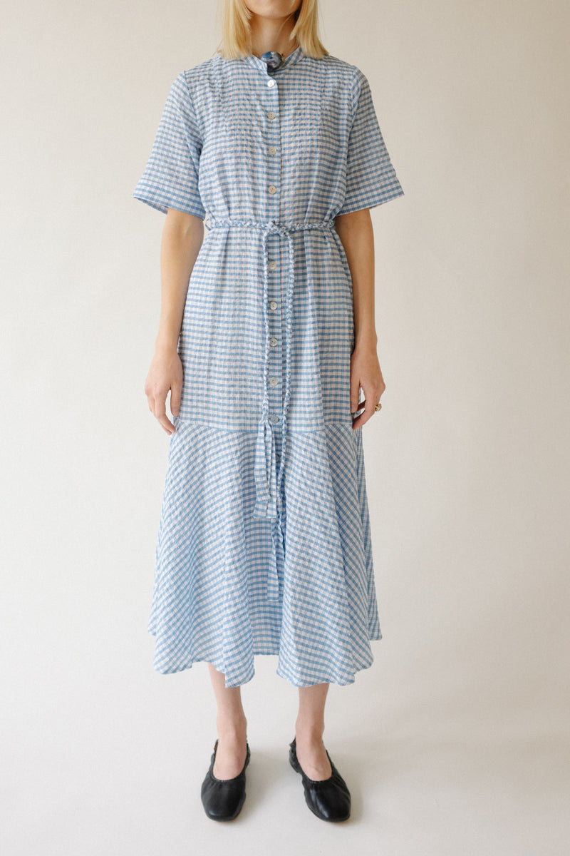 BELIZE | Geneva Midi Blue Check Shirt Dress – Belize Officiel