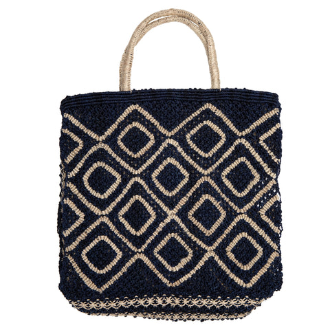 Orange Diamond Design Woven Tote Summer Bag