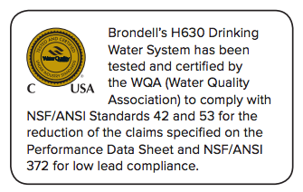 Brondell H2O+ Cypress H630 Countertop Water Filtration System Certification graphic