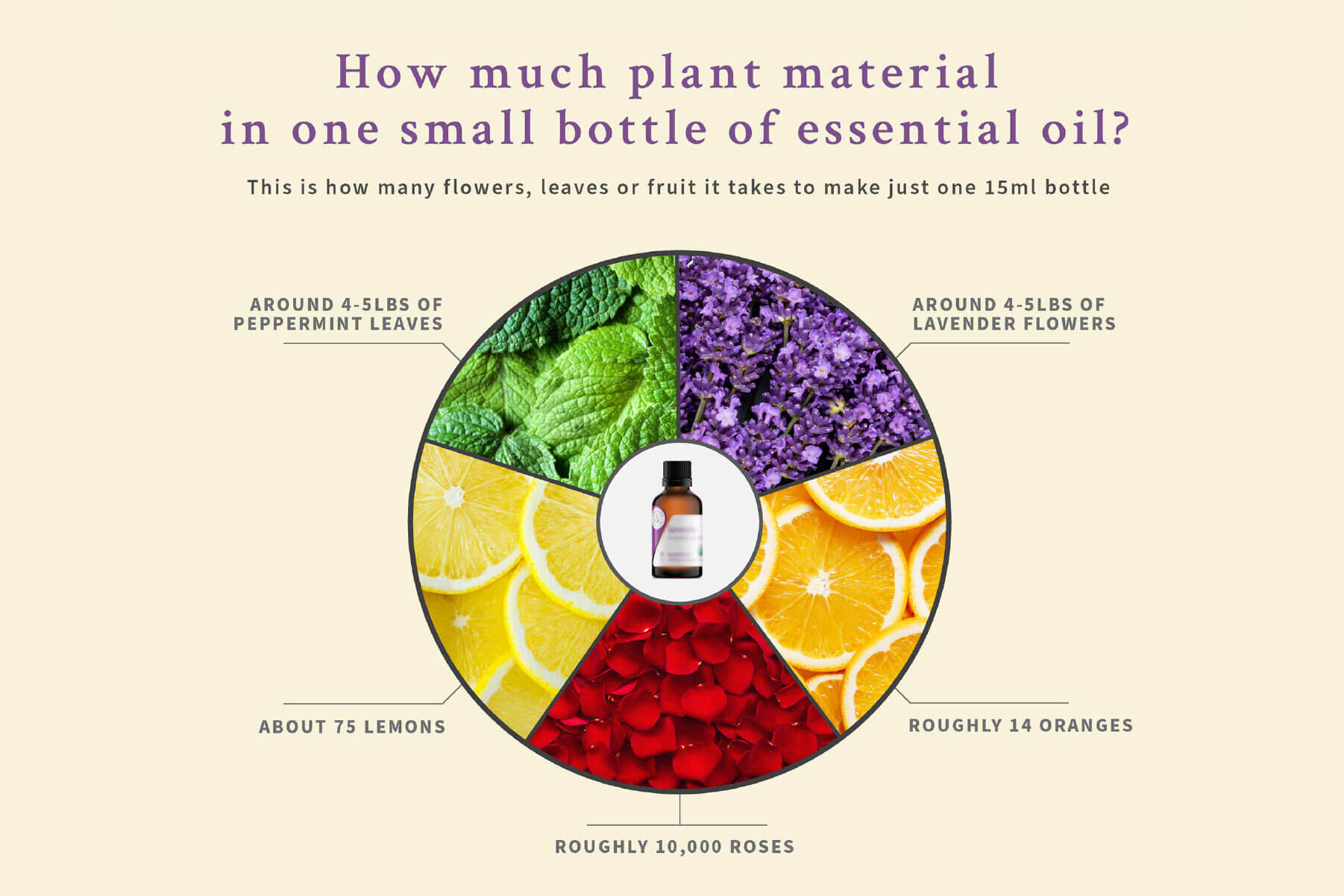 how much plant material in one small bottle of essential oil