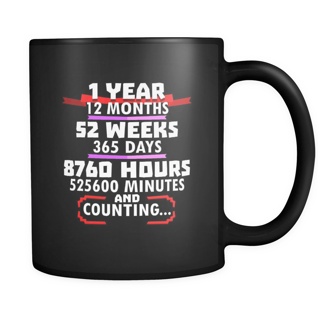 Wedding Anniversary 1 Year Together Vintage Gift Black 11oz Mug Lifehiker Designs