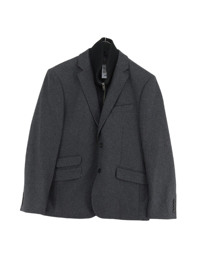 Linea Men's Blazer M Grey Wool with Acrylic, Cotton, Nylon, Polyester