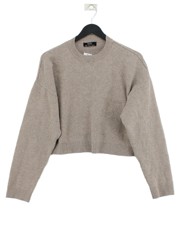 Bershka Women's Jumper L Tan Polyester with Polyamide