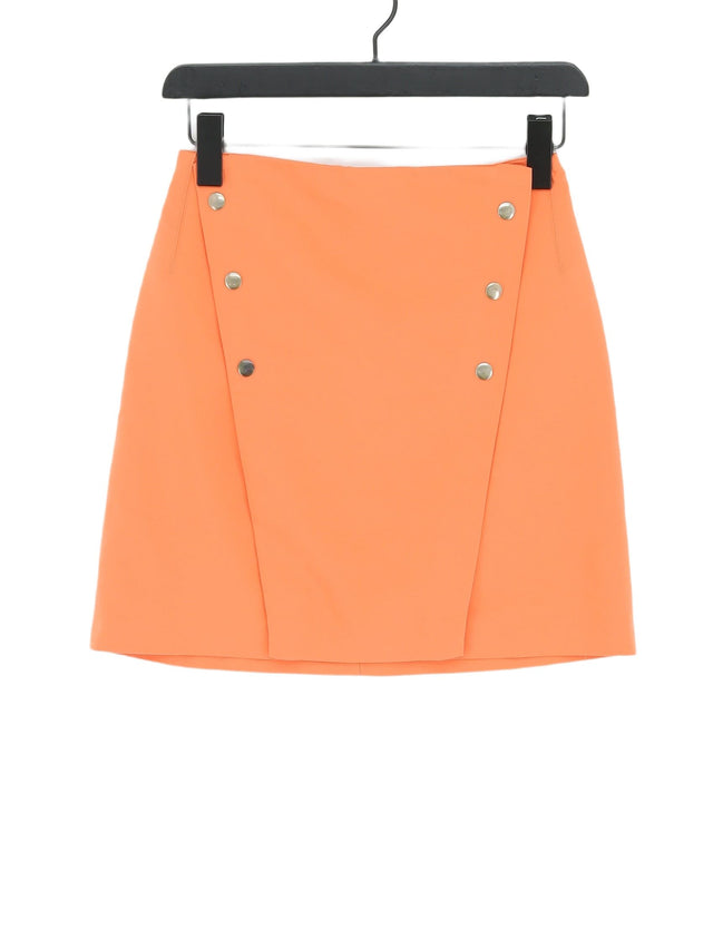 Zara Women's Midi Skirt XS Orange Cotton with Elastane, Polyester