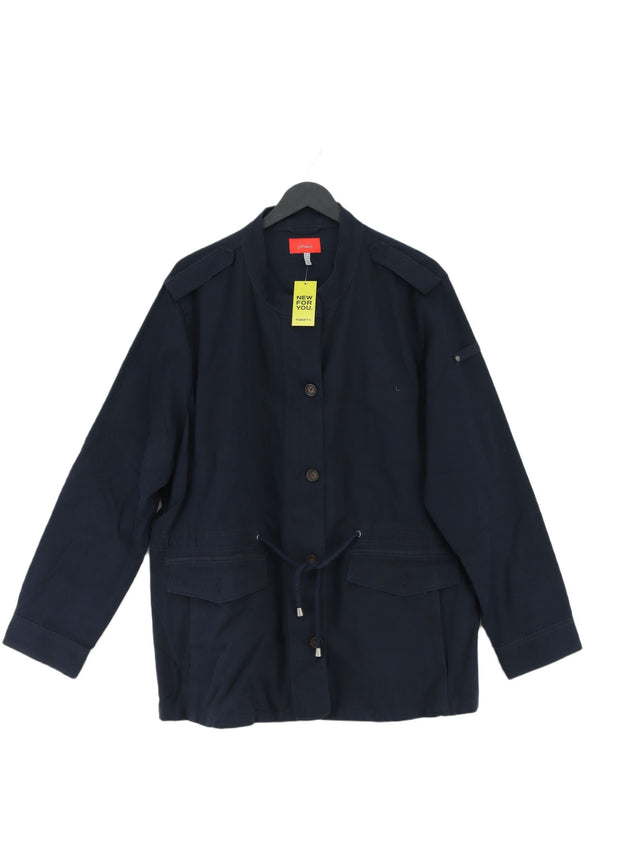 Joules Women's Jacket UK 20 Blue Cotton with Linen