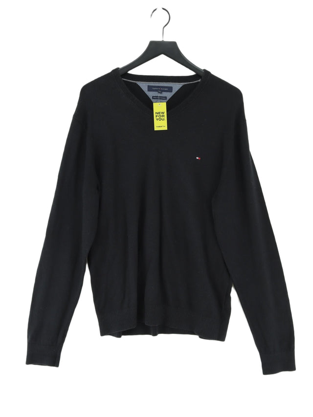 Tommy Hilfiger Men's Jumper XL Black Cotton with Cashmere