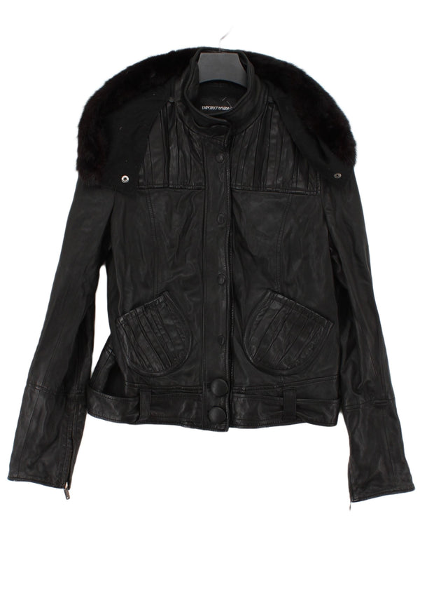 Emporio Armani Women's Jacket UK 18 Black Cotton with Elastane, Viscose