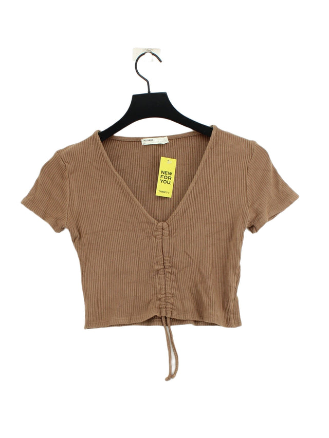 Pull&Bear Women's T-Shirt XL Tan Viscose with Elastane