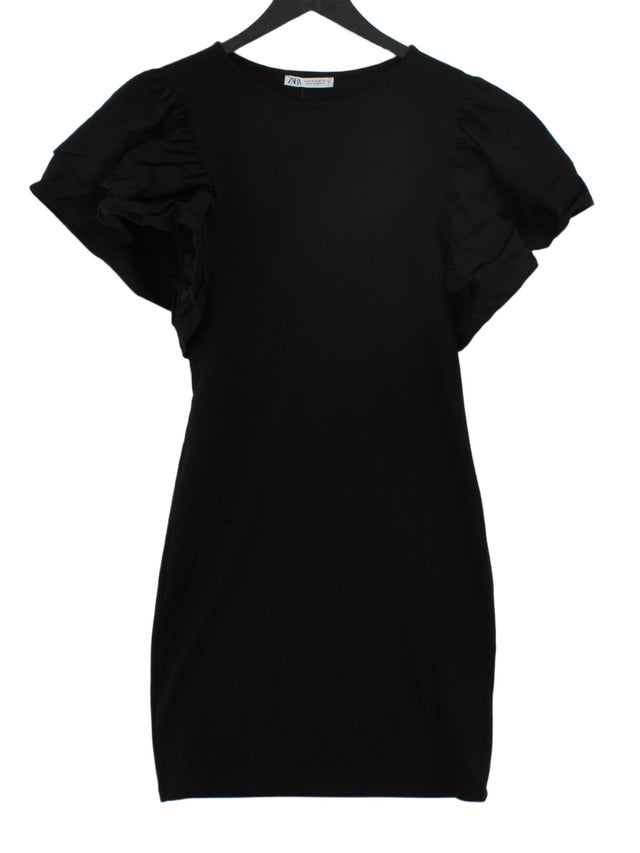 Zara Women's Midi Dress M Black Polyester with Cotton