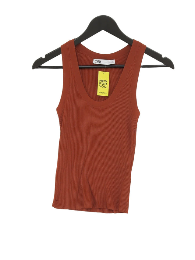 Zara Women's T-Shirt S Brown Viscose with Nylon