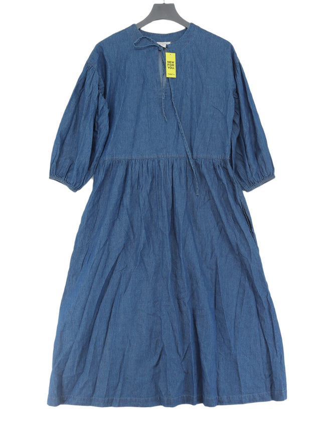 Warehouse Women's Midi Dress UK 8 Blue 100% Cotton
