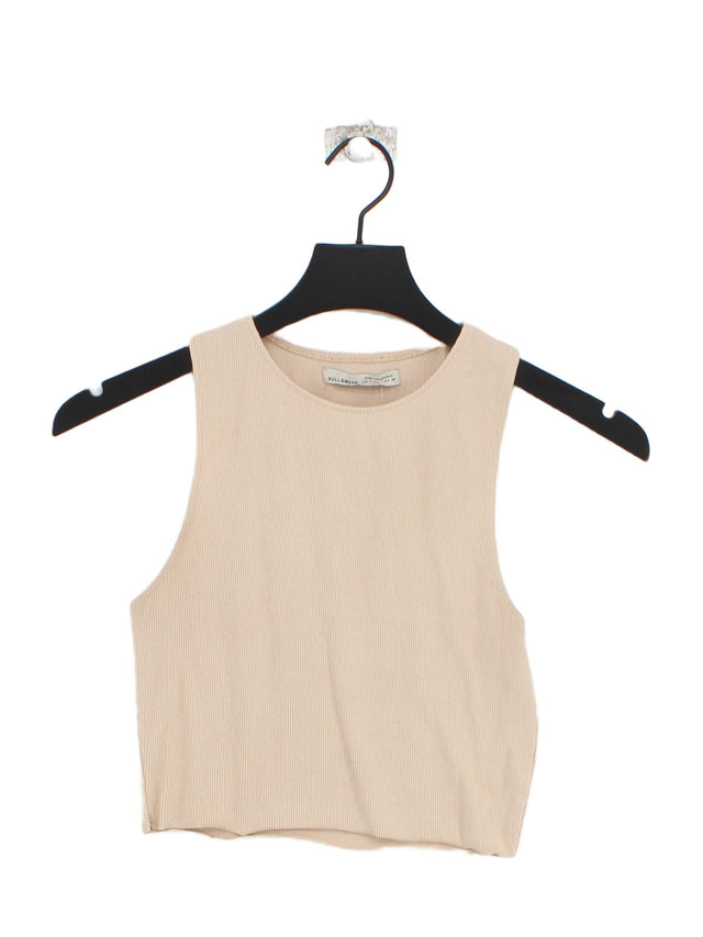 Pull&Bear Women's Top S Cream Cotton with Elastane