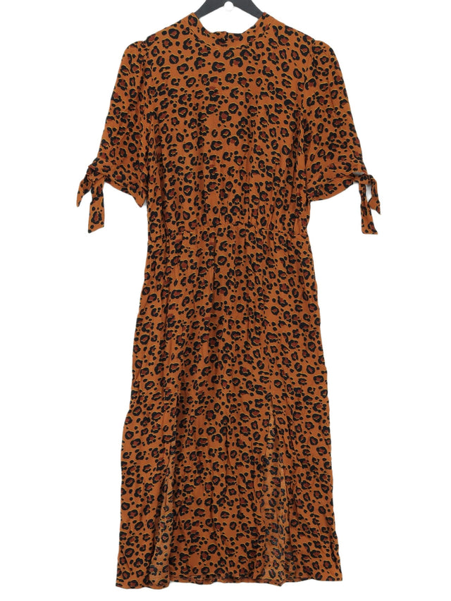 Oliver Bonas Women's Midi Dress UK 10 Brown 100% Viscose